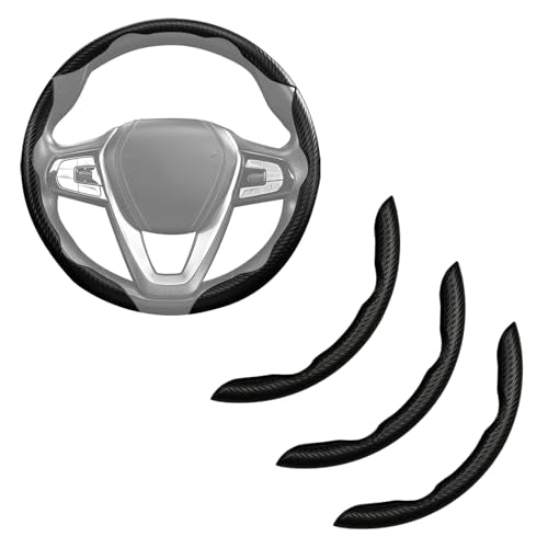 Carbon Fiber Steering Wheel Cover 3pcs Anti-Slip Car Steering Wheel Accessories Snap on Grip 15 inch Universal Matte Black