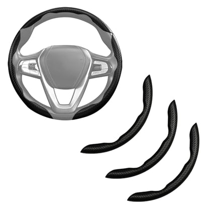 Carbon Fiber Steering Wheel Cover 3pcs Anti-Slip Car Steering Wheel Accessories Snap on Grip 15 inch Universal Matte Black