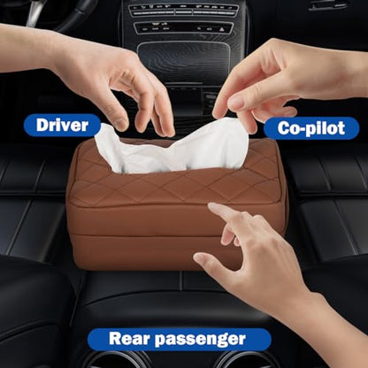 Car Tissue Holder, Standard Tissue Holder for Car Pu Leather Car Napkin Holder, Car Backseat Extra Large Tissue Organization Fit for 120-150 Tissues 9.84'' x 3.94'' x 5.51'' (Matte Brown) - color: Matte Brown