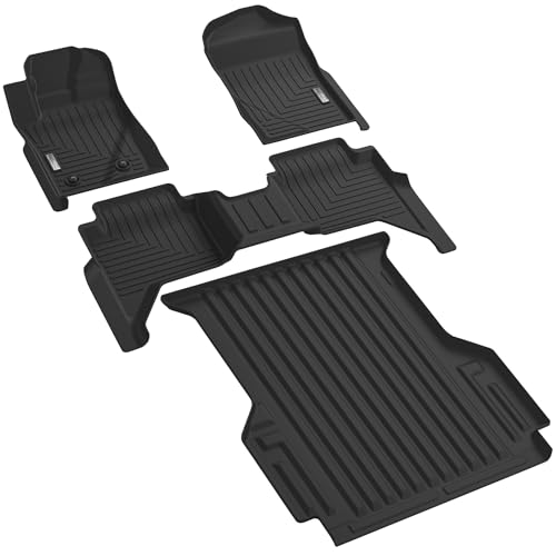 Floor Mats & Truck Bed Mat for 2024 2025 2026 Ford Ranger,1st 2nd Row and a 5ft Short Bed Bedmat,TPE All Weather Protection Slush Floor Liner Black - size: 2024-2026 Ford Ranger Full Set