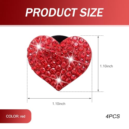 4 PCS Bling Car Air Conditioning Vents Decoration Clip, Cute Heart-shaped Diamond-encrusted Shiny Accessories for Women, Non-destructive Clip-on Installation, Universal for Most Cars (Red)