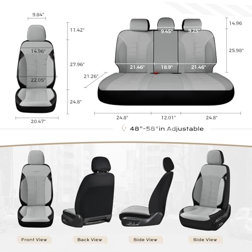 Coverado Front Seat Leather Covers, Full Leather Construction with Carbon Fibre Weave, Universal Fit for Most Cars SUV Trucks (Gray) - color: Gray, size: Front