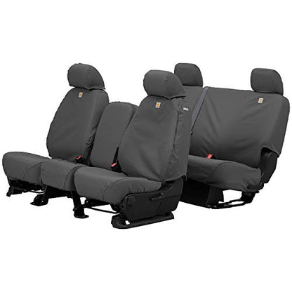 Covercraft Carhartt SeatSaver Custom Seat Covers | Fits 2015-2018 Ford F-150 Crew Cab | 2nd Row 60/40 Bench Seat, Duck Weave Gravel
