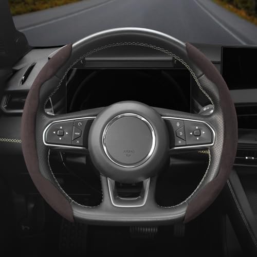 Suede Thin Car Steering Wheel Cover, 2 Piece, Suitable for Round and D Shaped Steering Wheels, Mocha - color: Mocha, size: 2pcs: Fits Round/D-Shaped Steering Wheels