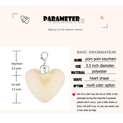 Cute Faux Rabbit Fur Ball Pom Pom Keychain Car Key Ring Handbag Tote Bag Pendant Purse Charm - color: Heart-beige