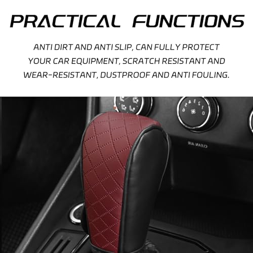 Leather Car Gear Shift Knob Cover, Exquisite Embroidery Design, Durable Anti-Slip Shifter Lever Protector, Universal Shift Knob Decoration Accessories for Most Car, SUV, Truck (Burgundy) - color: Burgundy