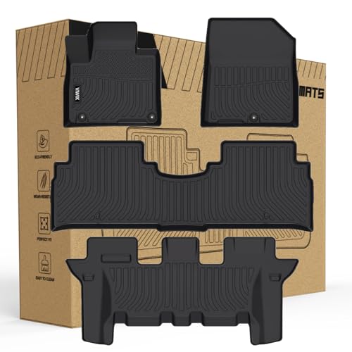 VIWIK Floor Mats for Kia Sorento 7 Seat 2020 2019 2018 2017 2016, Anti Slip 3D Floor Liners, TPE Waterproof Car Mats, Custom Fit All Weather Protection for S/L/LX/EX/SX/SX Limited, 1st & 2nd & 3rd Row - style: Fit for 2016-2020 Kia Sorento 7 Seat