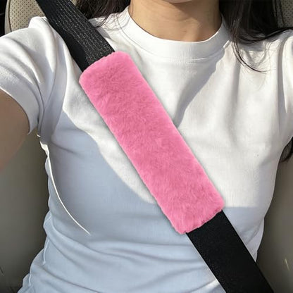 2PCS Car Seat Belt Cover Pads, Fluffy Car Seatbelt Covers, Soft & Comfortable Plush Seat Belt Cushion Protects Shoulder, Auto Safety Belt Strap Cover to Protect Your Neck (Pink) - color: Pink