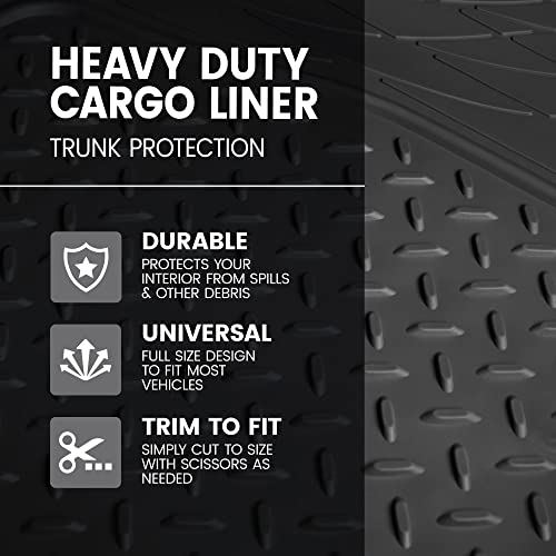 Heavy Duty Cargo Liner Floor Mat-All Weather Trunk Protection, Trimmable to Fit & Durable HD Rubber Protection for Car SUV Sedan Auto