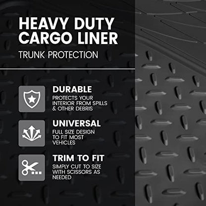 Heavy Duty Cargo Liner Floor Mat-All Weather Trunk Protection, Trimmable to Fit & Durable HD Rubber Protection for Car SUV Sedan Auto