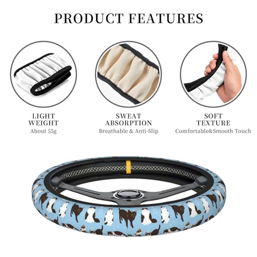 Cats Steering Wheel Cover for Women Elastic Rubber Steering Wheel Universal 15 Inch Fit for Cars, Auto, SUVs - color: Cats