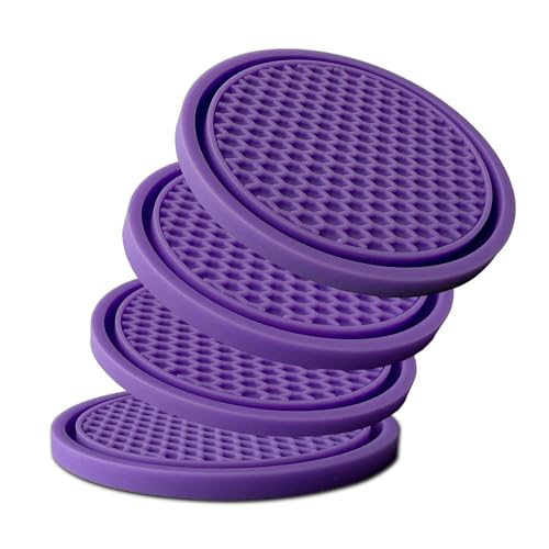 Car Cup Holder Coaster 4 Pack - Non Slip & Shockproof,Flexible PVC Rubber Insert for Car/Truck/SUV/Van (2.75"x0.2") Universal Fit Auto Cup Holders Accessories for Women and Man (Purple) - color: Purple