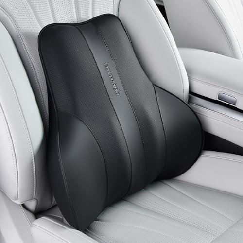Coverado Lumbar Support Pillow for Car, Ergonomic Memory Foam Back Pillow for Office Chair, New Back Cushion for Pain Relief, PU Leather Car Lumbar Support for Driving Seat Black - color: Black, size: Lumbar Pillow