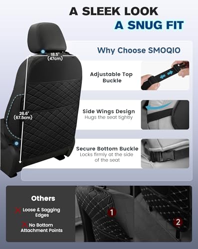 Seat Back Protectors for Kids, Car Kick Mats for Back of Front Seats with Large Pocket Organizer, Waterproof, Protects Against Dirt, Scuffs & Scratches, Fits Most Vehicles, 2PCS (Black)