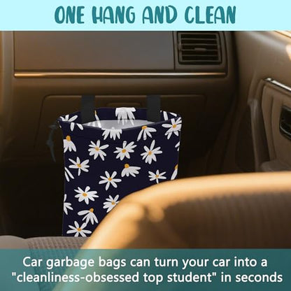 Car Garbage Bag Chamomile Flowers Hanging Canvas Car Trash Bag Waterproof Drawstring Car Back Seat Organizer for Car Back Front Seat Console with Adjustable Buckle - color: Chamomile Flowers