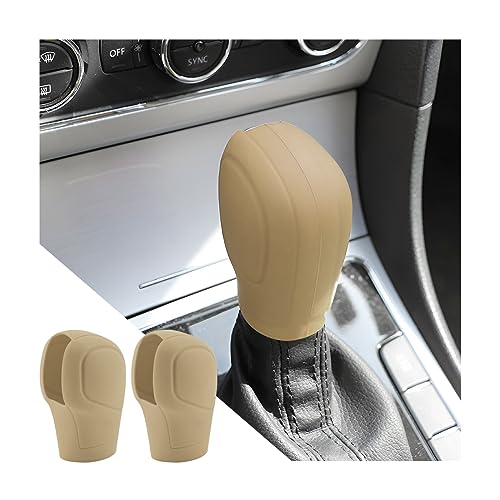 AICEL 2 Pcs Car Gear Shift Knob Cover, Elastic Silicone Car Automatic Shift Protector Cover, Universal Anti-Slip Auto Knob Gear Stick Protector for Men Women, Vehicle Accessories - color: Beige