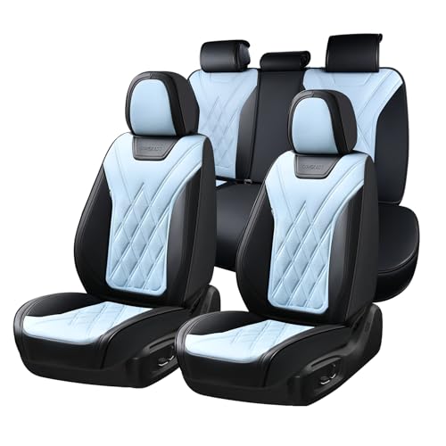 Coverado Car Seat Covers Full Set, Seat Covers for Cars, Front Seat Covers and Back Seat Cover Waterproof Leather Automotive Seat Cover, Universal Car Interior Protectors Cushion for Most Cars - color: 8918-Black-Blue, size: FullSet