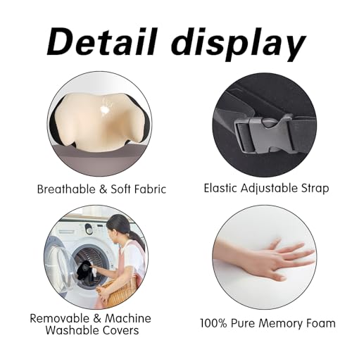 Really Helpful Car Headrest Pillow, Car Neck Pillow for Sleeping with Adjustable Strap, 100% Memory Foam & Breathable Removable Cover, Ergonomic Design - Softness Travel Car Pillow(Beige, 1PC) - color: Beige