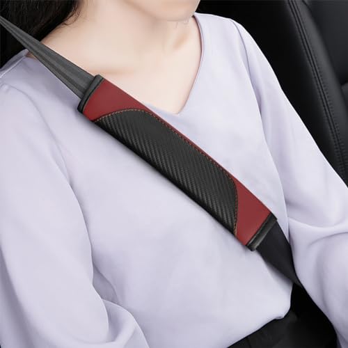 2PCS Car Seat Belt Cover, Carbon Fiber Seatbelt Shoulder Protection, Soft Car Seat Belt Strap Cushion Protect Your Neck and Shoulder, Car Accessories Seat Belt Pad for Car Truck (Wine Red) - color: Wine Red