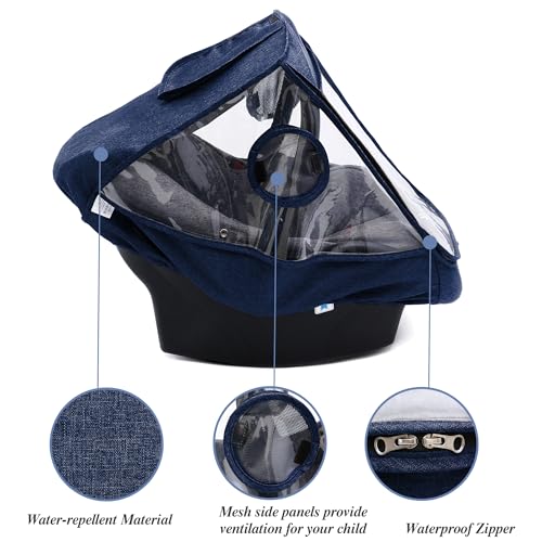 Miracle Baby Car Seat Rain Cover, Universal Infant Car Seat Weather Shield with Storage Bag,Waterproof Baby Car Seat Cover with Breathable Ventilation, Baby Travel Accessories (Navy Blue) - color: Navy Blue