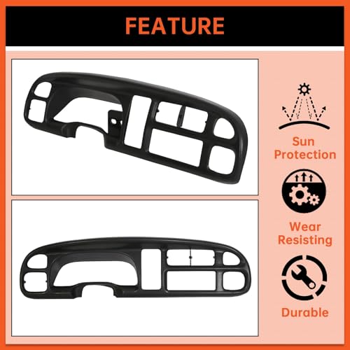 ECOTRIC Dash Board Bezel Cover Compatible with 1998-2002 Dodge Ram 1500 2500 3500 Truck Replace for 68042746AC, 5GK51DX9AA, 5EU11DX9AB w/Clips - size: Dash Bezel W/O Vents