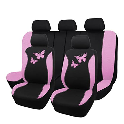 Flying Banner Butterfly car seat Covers ful Set Fashion Universal Lady Woman Female Rear Bench Split Colorized (Pink Black, Full Set) - color: Pink Black, size: Full set