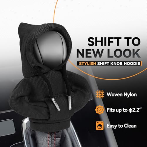 Auto Dynasty 2pcs Car Gear Shift Knob Hoodie, Mini Hoodie Shifter Cover, Automotive Interior Decoration, Gear Shifter Stick Protector, Auto Manual Transmission Lever Cover, Black