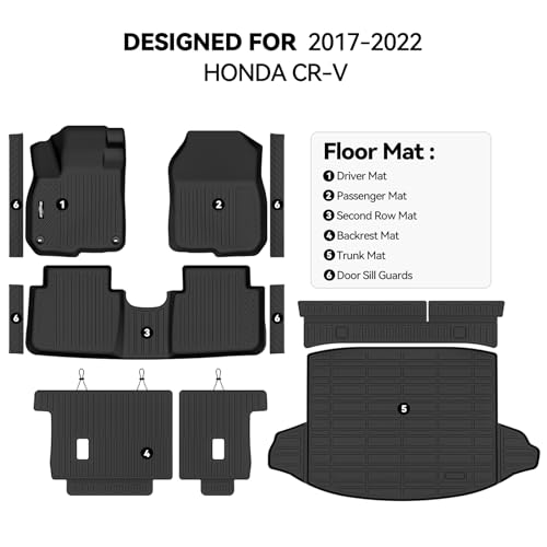 Floor Mats for Honda CRV 2017-2022, Trunk Mat and Backrest Mat & Door Sill Guard All Weather TPE Protector for Honda CRV Accessories - size: 11)CRV|2017-2022