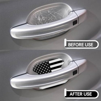 UGSHY Pack of 4 Car Handle Protector, Universal Car Door Handle Sticker, Anti Scratch Paint Protector, Automotive Exterior Accessories, for Cars Trucks SUVs (American Flag Black)