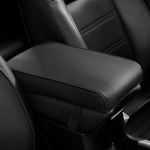 SEG Direct Car Center Console Cover, Breathable Leather Auto Armrest Cover, Memory Foam Arm Rest Cushion, Universal Car Seat Box Cover Car Interior Accessories, Black - color: Black Leather