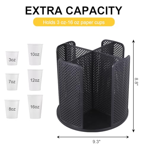 Coffee Cup Dispenser,360°Rotating Paper Cup Dispenser,Cup Holder with 4 Compartments Removable,Cup Dispenser Countertop,Disposable Paper & Plastic Cups,for Restaurant,Coffee Station,Bar,Office - color: Black