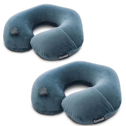 Keemall 2Pack Inflatable Travel Neck Pillow for Airplane Train Car Washable Pillowcase U Shaped Office Napping Pillow - color: Deep Grey-2 Pack, size: Medium
