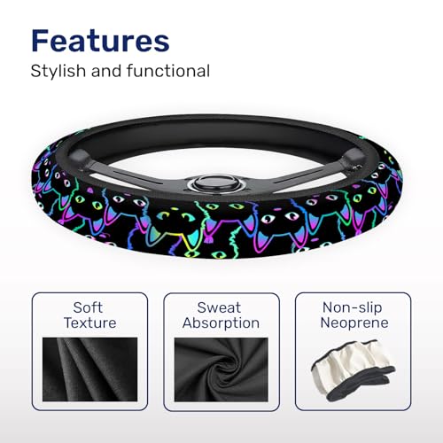 GENANY Neon Cat Steering Wheel Cover, Non Slip Polyester Car Wheel Protector for Car SUV Truck, Universal 15 Inch - color: 11. Neon Cat