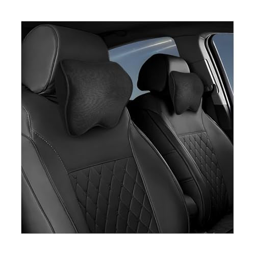 2PCS Car Neck Pillow, Soft Memory Foam Car Seat Neck Support Pillow with Adjustable Strap, Ergonomic Design Removable Headrest Cushion for Neck Pain Fatigue Relief (Black) - color: Black