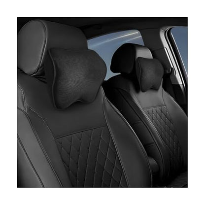 2PCS Car Neck Pillow, Soft Memory Foam Car Seat Neck Support Pillow with Adjustable Strap, Ergonomic Design Removable Headrest Cushion for Neck Pain Fatigue Relief (Black) - color: Black