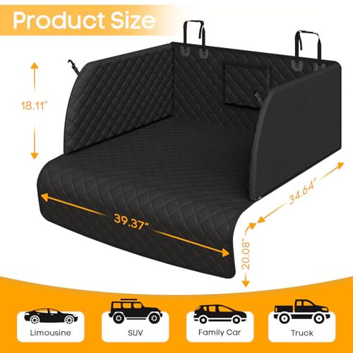 SUV Cargo Liner for Dogs, Waterproof Trunk Cover with Cushioned Sides to Protect Pet, Full Coverage Non-Slip Seat Cover for SUVs with Bumper Flap Protector