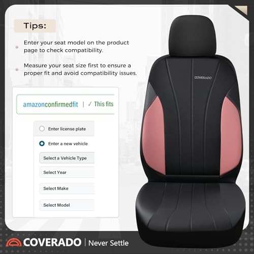 Coverado Automotive Car Seat Covers, Luxury Seat Covers Full Set, Leather Car Seat Protectors with Storage Bags, Pink Driver Seat Covers Universal Fit for SUVs Trucks Sedans - color: Pink&Black