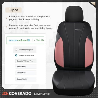 Coverado Automotive Car Seat Covers, Luxury Seat Covers Full Set, Leather Car Seat Protectors with Storage Bags, Pink Driver Seat Covers Universal Fit for SUVs Trucks Sedans - color: Pink&Black