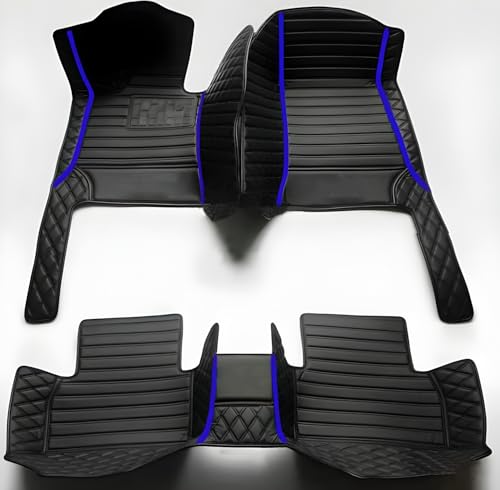 Customize Car Floor Mats for 99% Sedan SUV Sports Car All Weather Leather Full Coverage Waterproof Non-Slip Vehicle Lining Pads (Black Blue Splicing) - color: Black blue splicing