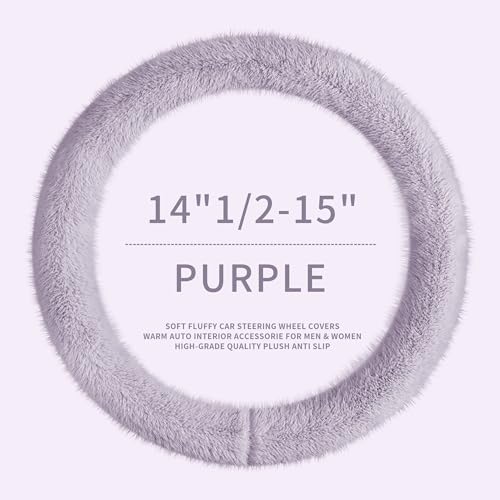 Fuzzy Winter Steering Wheel Covers for Women, Warm Cute Fluffy Car Wheel Cover for Sedan SUV, Super Soft Furry Girly Auto Plush Car Handle Cover for Cold Weather, Purple, 14-15in, Standard Size
