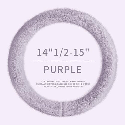 Fuzzy Winter Steering Wheel Covers for Women, Warm Cute Fluffy Car Wheel Cover for Sedan SUV, Super Soft Furry Girly Auto Plush Car Handle Cover for Cold Weather, Purple, 14-15in, Standard Size