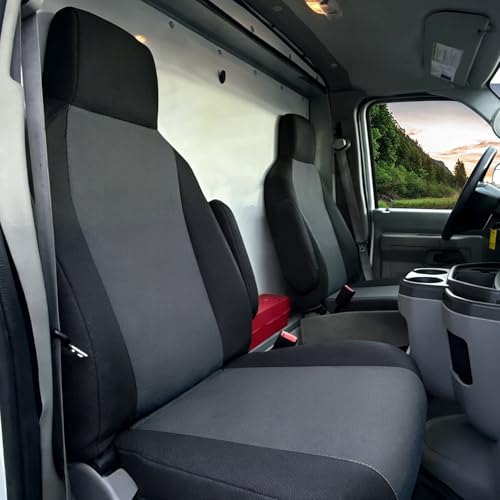600D Waterproof Heavy Duty Oxford Fabric Front Seat Covers for Ford E150 E250 E350 2009-2023 High Back Bucket Seats, Scratch Resistant, Anti-Scuff, Wear-Resistant Protection-Black&Gray - color: Black&Gray-Waterproof Oxford Fabric, size: for Ford E150-E350