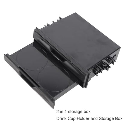 Car Radio Storage Box Single Din Radio Pocket 2 in 1 Car Radio Storage Box Multi Purpose ABS Universal 1DIN 2 Layer Black Cup Holder for Collecting Items