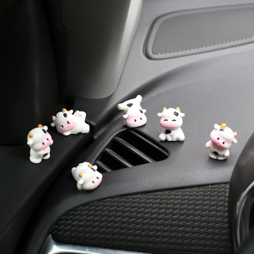 6 Pcs Mini Cows Car Accessories, Cow Print Dashboard Decorations & Rear View Mirror Ornaments, Cute Car Decor for Women