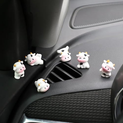 6 Pcs Mini Cows Car Accessories, Cow Print Dashboard Decorations & Rear View Mirror Ornaments, Cute Car Decor for Women