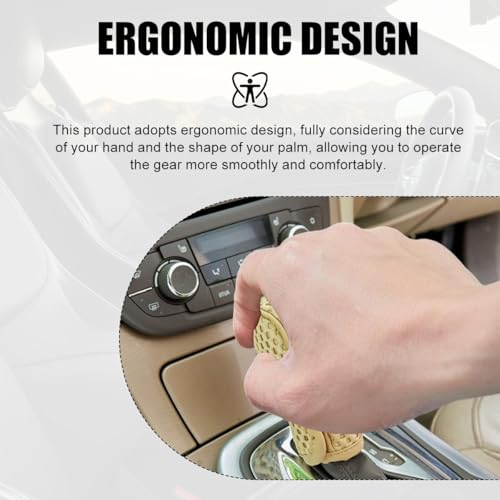 Car Gear Shift Knob Cover, Breathable Automotive Shift Knob Gear Handle Stick Protector Cover, Anti-Slip Anti-Scratch Auto Stick Shift Cover, Universal Car Accessories (Beige, Stick-on) - color: Beige, size: Stick-on