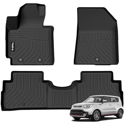Floor Mats Custom for Kia Soul 2014-2019 All Weather Protection TPE Rubber Waterproof Floor Liners Fits Front& 2nd Row Full Set Black Accessories - style: 15|For Soul|2014-2019|Mat