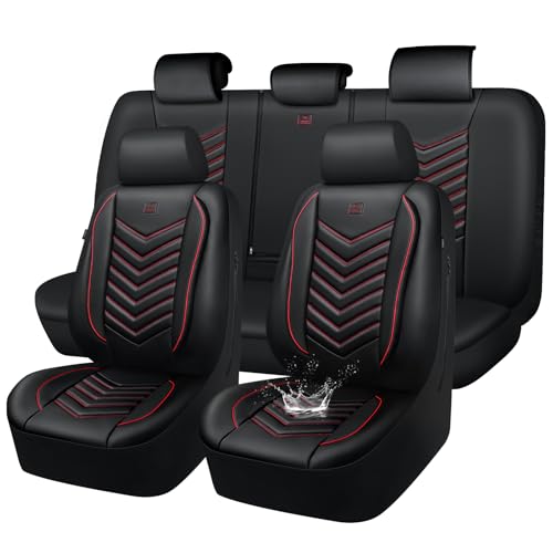 CAR PASS 3D Foam Faux Leather Seat Covers Full Set, Red Waterproof Leather Seat Cover for Cars,Luxury Universal Fit for SUV Truck Sedan Automotive,Armrest Airbag Compatible Anti-Slip,Black and Red - color: Black and Red, size: Full Set