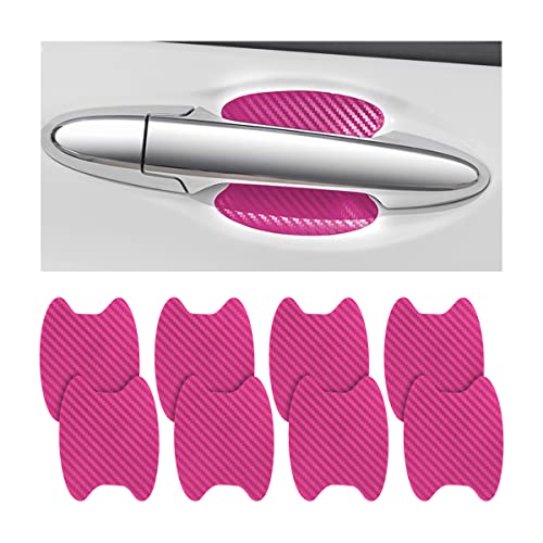 8PCS Car Door Handle Sticker, Carbon Fiber Anti-Scratches Car Door Cup Protector, Non-Marking Auto Door Handle Protective Film, Self-Adhesive Door Side Paint Protector for All Cars (Pink/8PCS) - color: Pink/8PCS