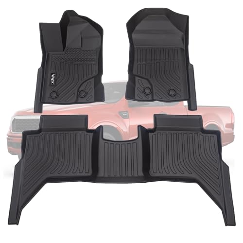 VIWIK Floor Mats for Ford Ranger SuperCrew Cab 2023 2022 2021 2020 2019, All Weather Truck Liners, TPE Rubber Car Mats Front and Rear - size: Fit for 2019-2023 Ford Ranger Super Crew cab